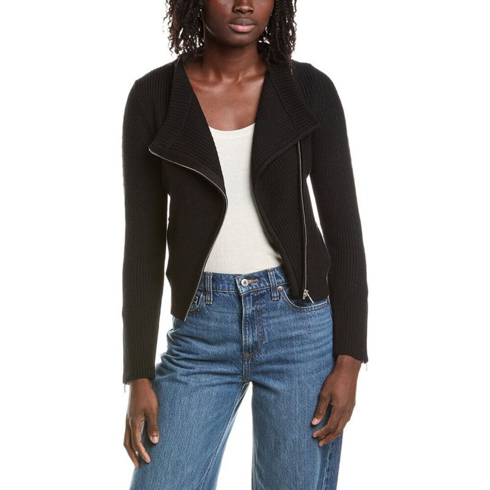 &Isla Womens  Naya Ribbed Biker Jacket, Black
